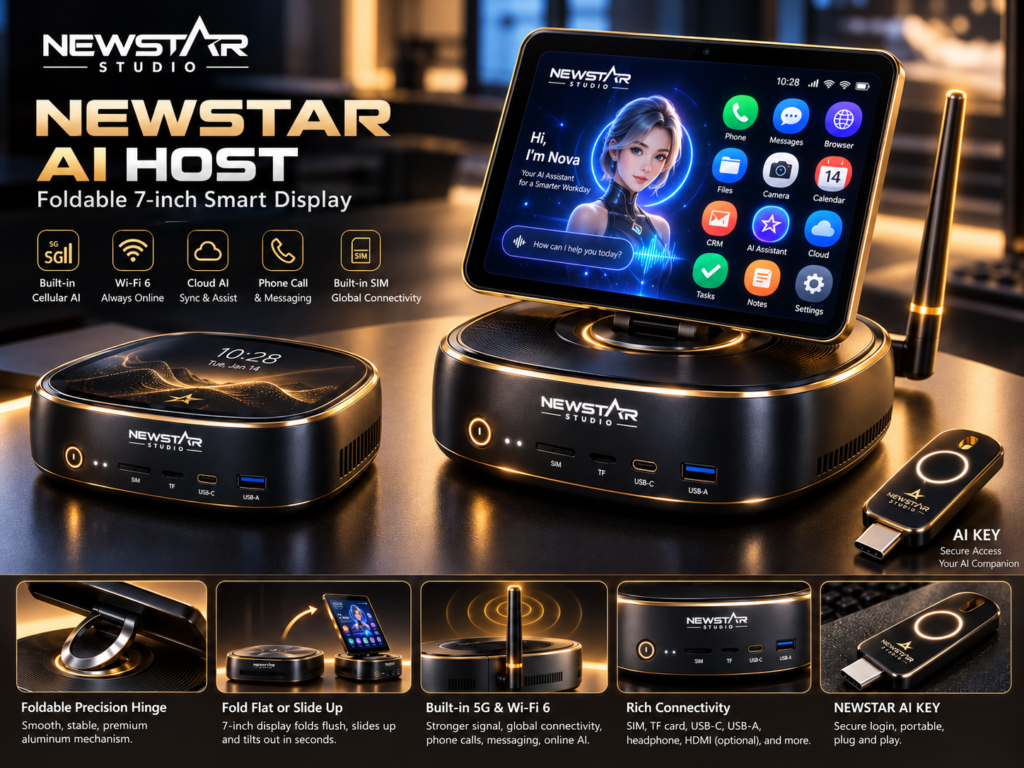 NewStar AI Host foldable smart display and AI Key — hardware preview
