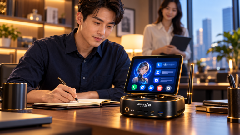NewStar AI Host on a desk in an office — product preview